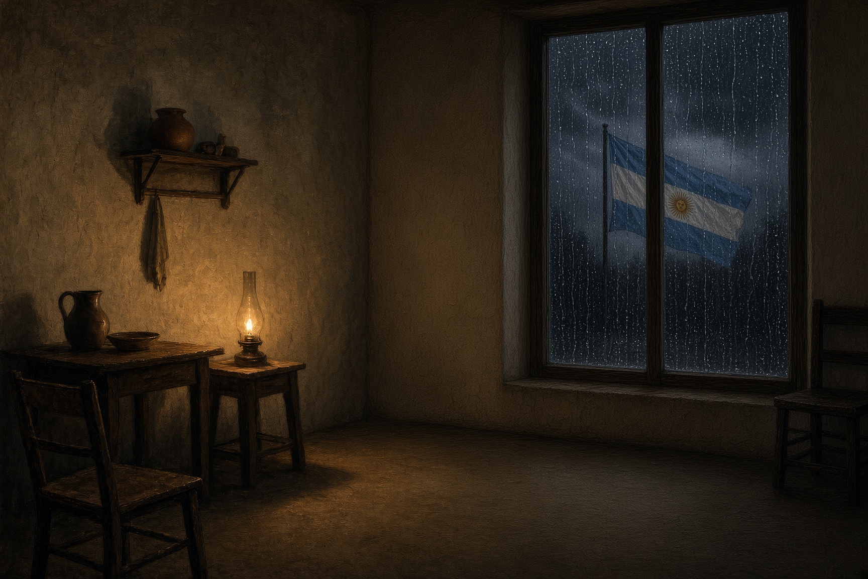La casa y la bandera, de noche
